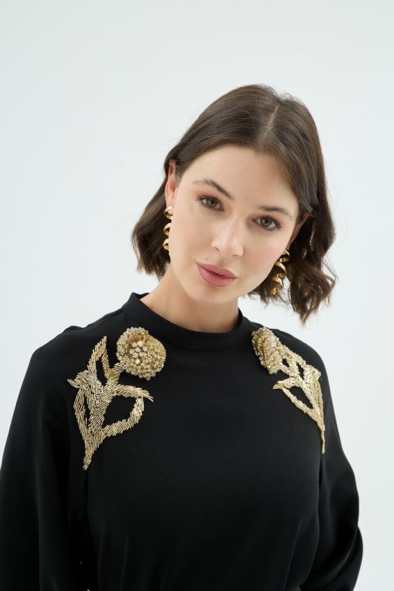 KARLA ELBİSE SİYAH