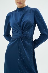 UMBERTO CRYSTAL ELBİSE LACİVERT - Thumbnail